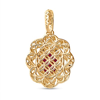 Mirage Collection 10K Yellow Gold Premium Montepuez Ruby and I2 Natural Champagne Diamond Pendant without Chain 1.75 ctw