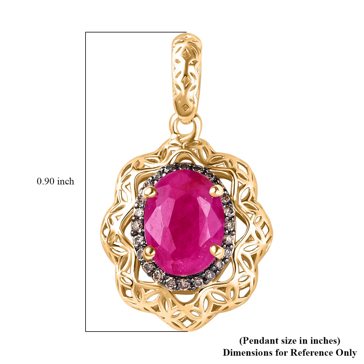 Mirage Collection 10K Yellow Gold Premium Montepuez Ruby and I2 Natural Champagne Diamond Pendant without Chain 1.75 ctw image number 5