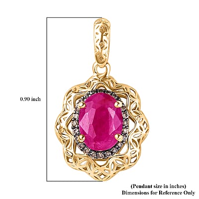 Mirage Collection 10K Yellow Gold Premium Montepuez Ruby and I2 Natural Champagne Diamond Pendant without Chain 1.75 ctw