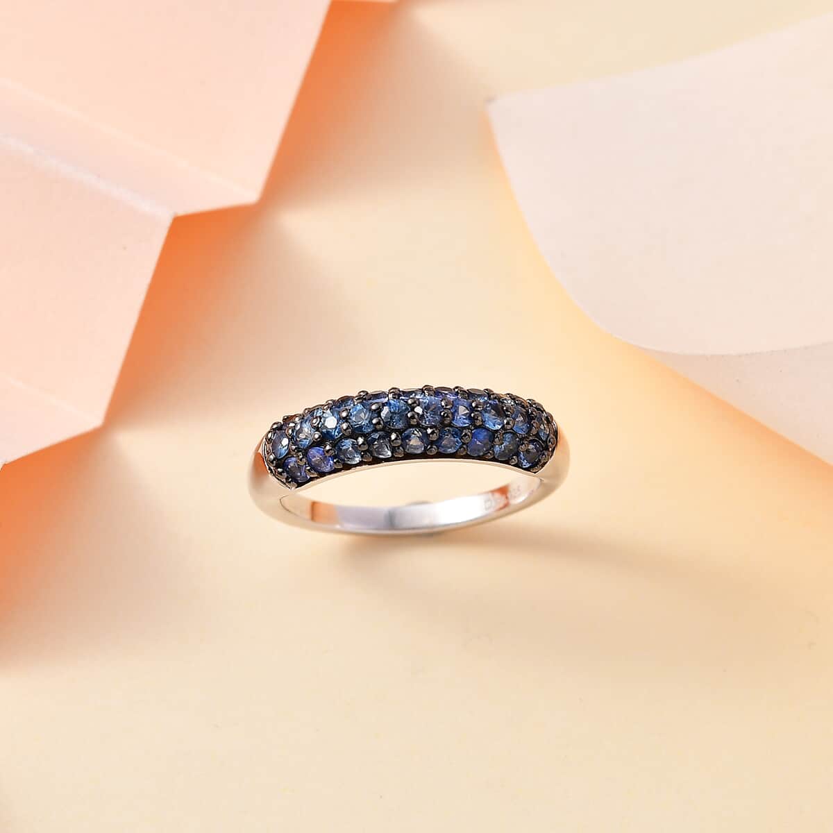 Ceylon Blue Sapphire 1.10 ctw Band Ring in Rhodium Over Sterling Silver (Size 7.0) image number 1