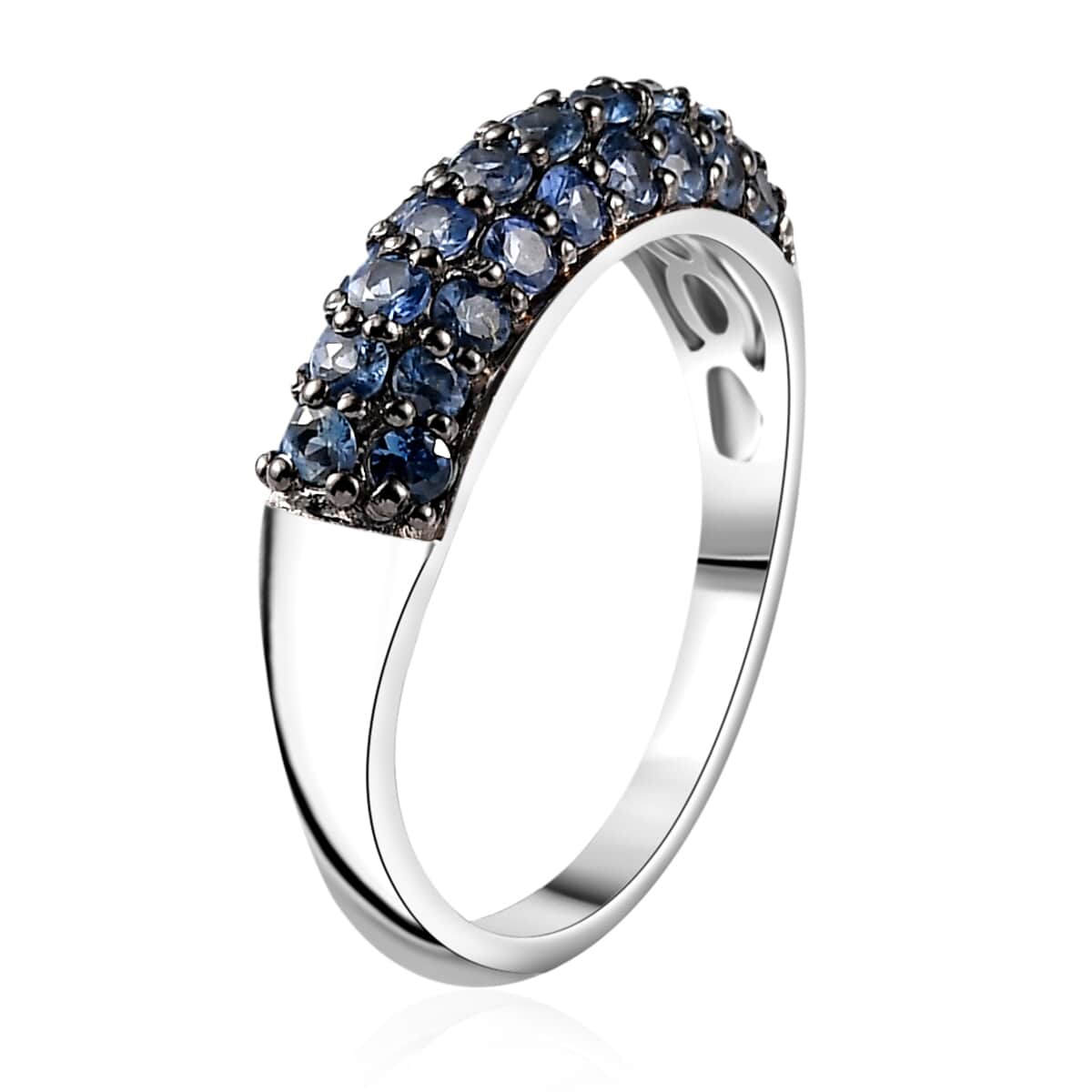 Ceylon Blue Sapphire 1.10 ctw Band Ring in Rhodium Over Sterling Silver (Size 7.0) image number 3