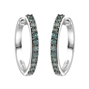 Narsipatnam Alexandrite 1.10 ctw Hoop Earrings in Rhodium Over Sterling Silver