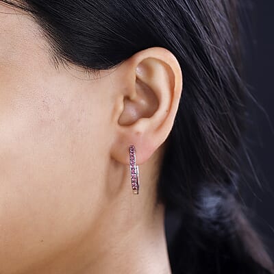 Narsipatnam Alexandrite 1.10 ctw Hoop Earrings in Rhodium Over Sterling Silver