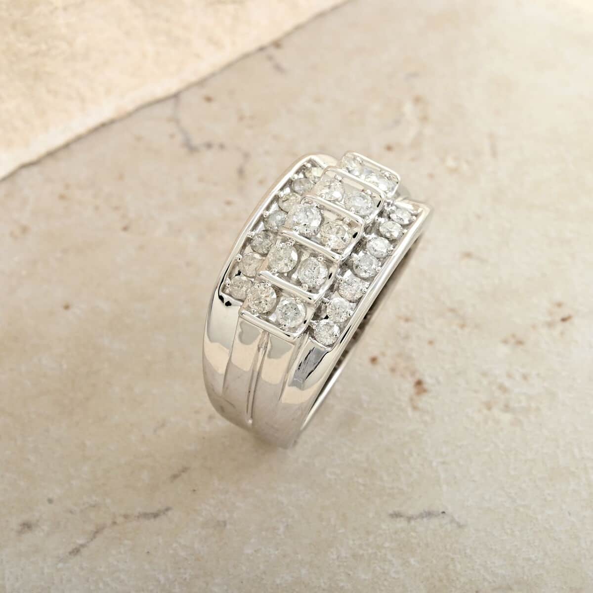 10K White Gold G-H I2-I3 Diamond Men's Ring (Size 10.0) 6.35 Grams 1.00 ctw image number 1