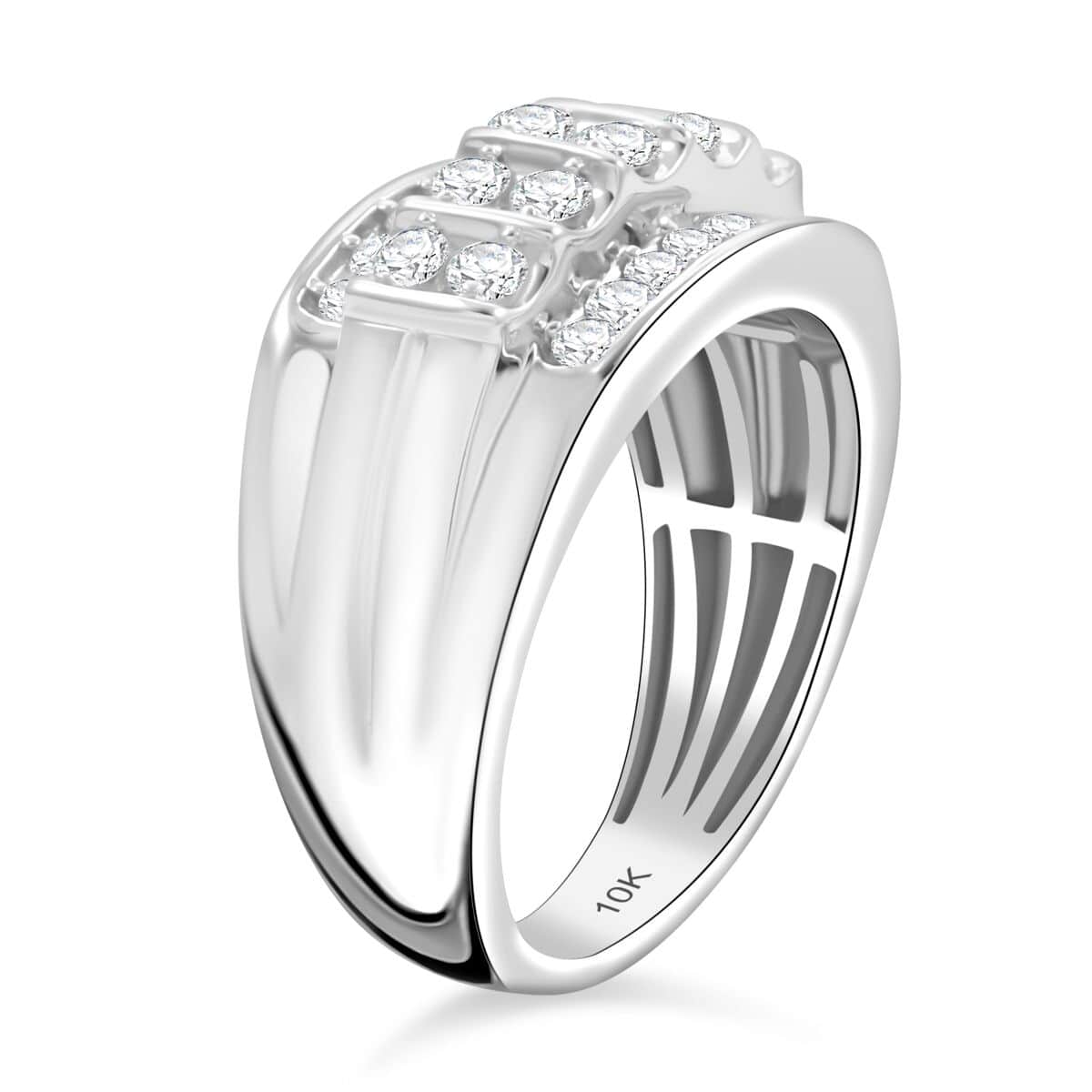 10K White Gold G-H I2-I3 Diamond Men's Ring (Size 10.0) 6.35 Grams 1.00 ctw image number 3