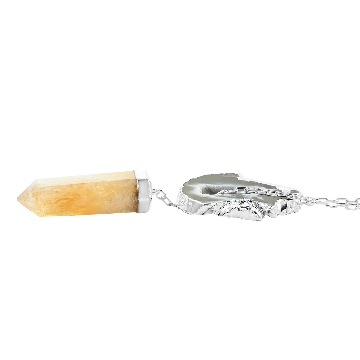 Made in Brazil Agate Occo and Terminated Dark Citrine Pendant Necklace in Silvertone, 30 Inch Necklace, Gift For Her 50.30 ctw image number 3