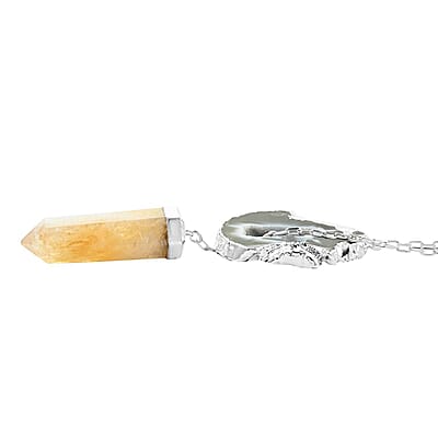 Made in Brazil Agate Occo and Terminated Dark Citrine Pendant Necklace in Silvertone, 30 Inch Necklace, Gift For Her 50.30 ctw