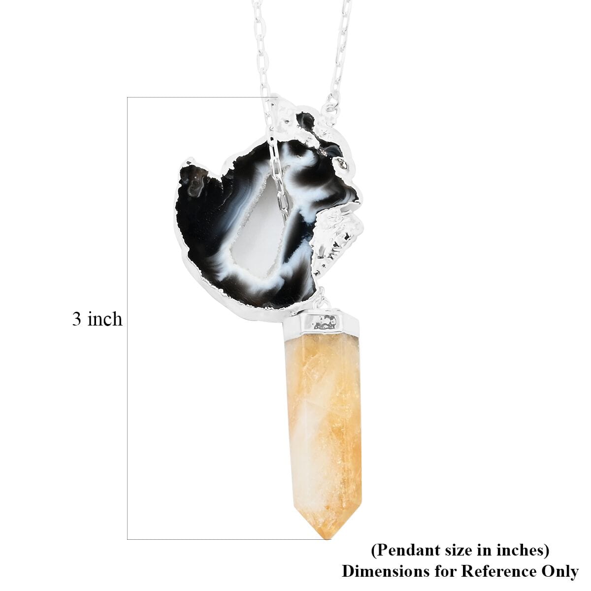 Made in Brazil Agate Occo and Terminated Dark Citrine Pendant Necklace in Silvertone, 30 Inch Necklace, Gift For Her 50.30 ctw image number 4