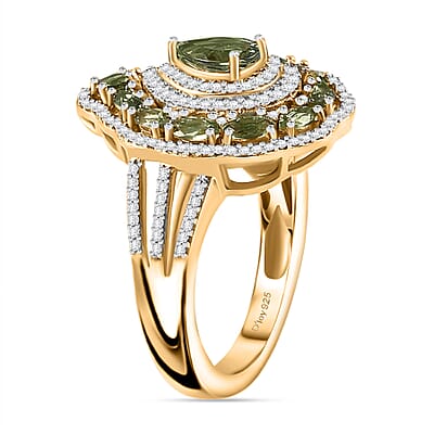D'Joy Andranomaro Green Apatite and Moissanite Palm Tree Ring in 18K Vermeil Yellow Gold Over Sterling Silver (Size 5.0) 2.70 ctw