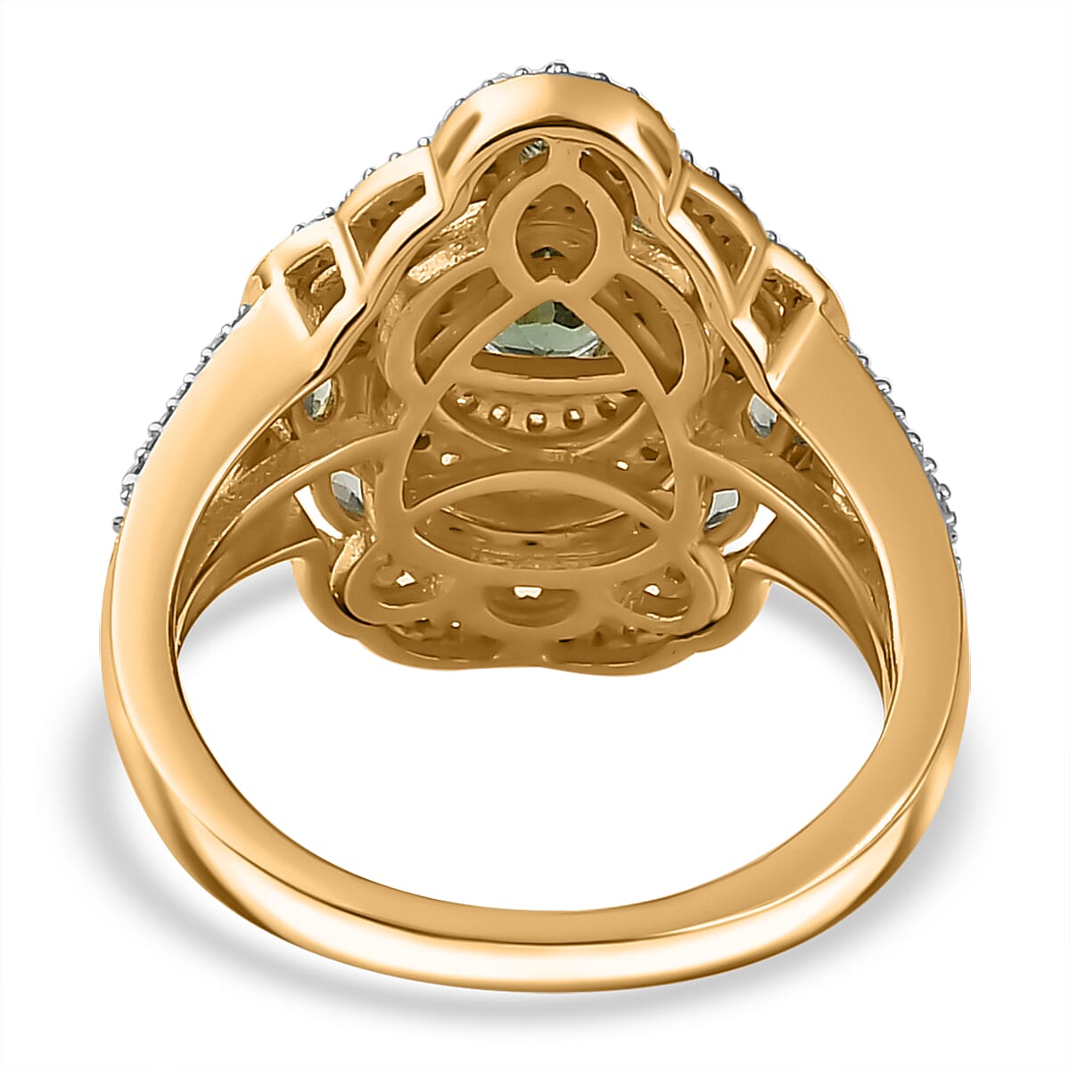 D'Joy Andranomaro Green Apatite and Moissanite Palm Tree Ring in 18K Vermeil Yellow Gold Over Sterling Silver (Size 5.0) 2.70 ctw