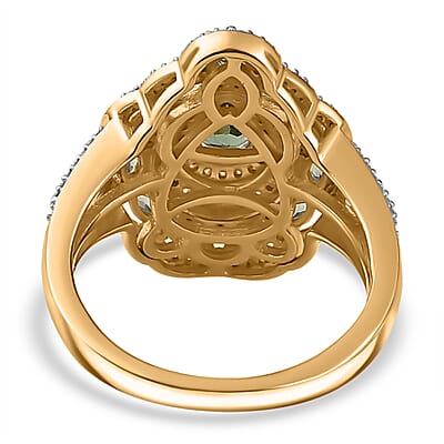 D'Joy Andranomaro Green Apatite and Moissanite Palm Tree Ring in 18K Vermeil Yellow Gold Over Sterling Silver (Size 5.0) 2.70 ctw