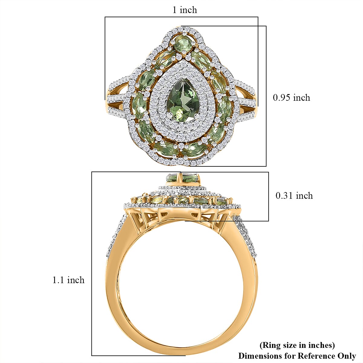 D'Joy Andranomaro Green Apatite and Moissanite Palm Tree Ring in 18K Vermeil Yellow Gold Over Sterling Silver (Size 5.0) 2.70 ctw
