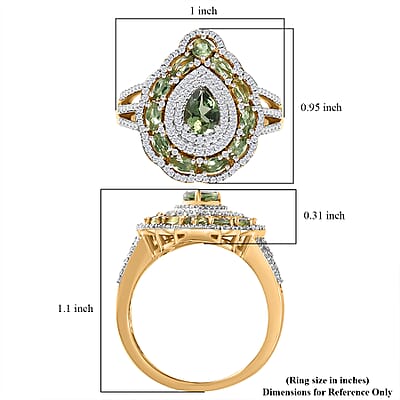 D'Joy Andranomaro Green Apatite and Moissanite Palm Tree Ring in 18K Vermeil Yellow Gold Over Sterling Silver (Size 5.0) 2.70 ctw