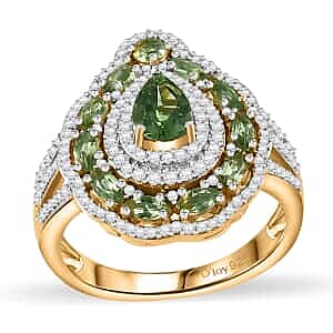 Andranomaro Green Apatite and Moissanite Palm Tree Ring in 18K Vermeil Yellow Gold Over Sterling Silver (Size 6.0) 2.70 ctw