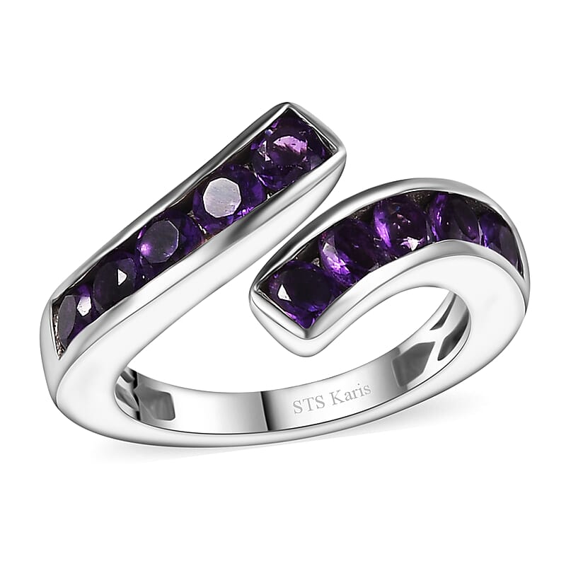 Karis African Amethyst 1.10 ctw Bypass Ring Platinum Bond (Size 5.0)