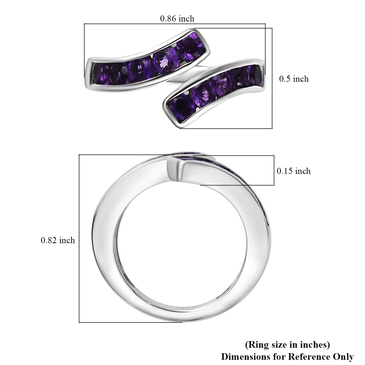 Karis African Amethyst Bypass Ring Platinum Bond (Size 5.0) 1.10 ctw image number 5