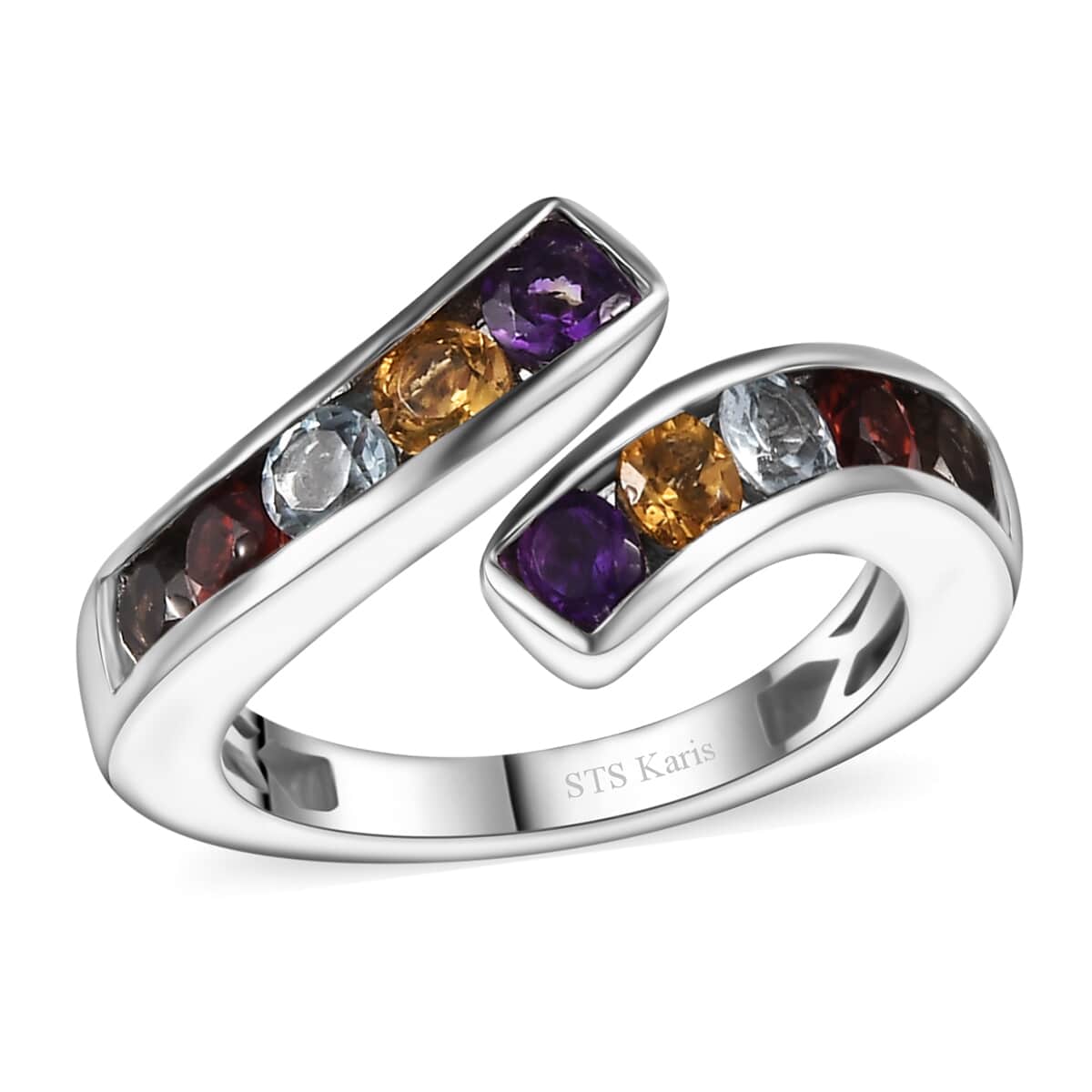 Karis Multi Gemstone 1.25 ctw Bypass Ring in Platinum Bond (Size 9.0) image number 0