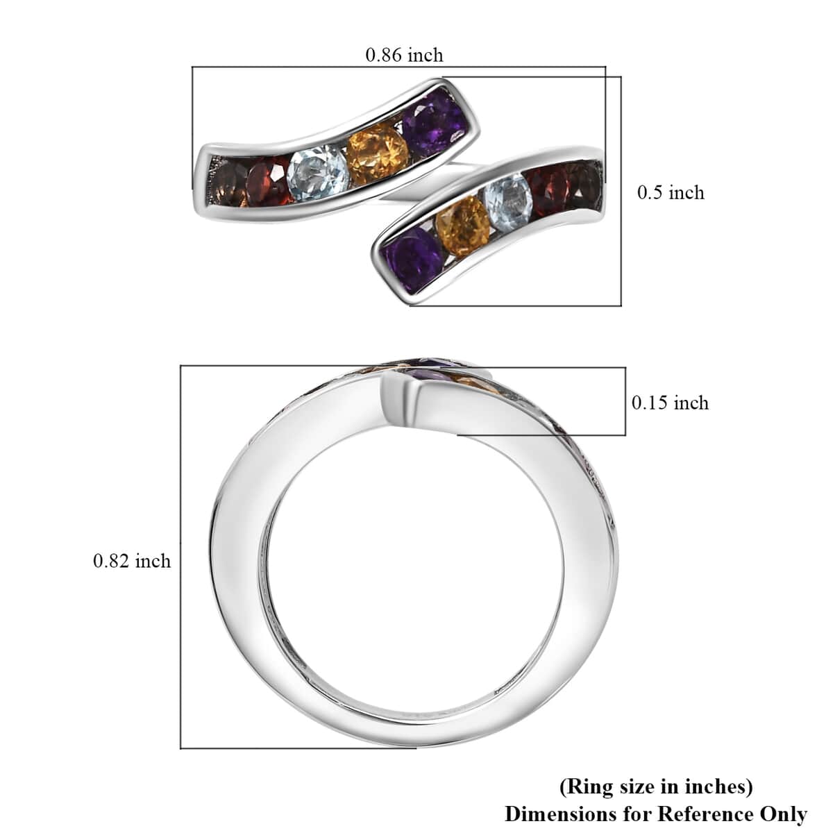 Karis Multi Gemstone 1.25 ctw Bypass Ring in Platinum Bond (Size 9.0) image number 5