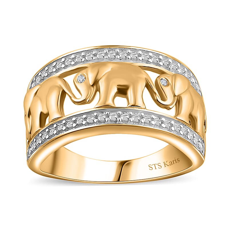 Karis White Diamond Accent Elephant Ring in Platinum Bond & 18K Yellow Gold Plated (Size 5.0)