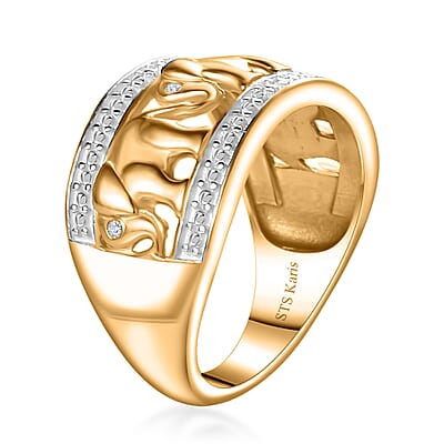 Karis White Diamond Accent Elephant Ring in Platinum Bond & 18K Yellow Gold Plated (Size 5.0)