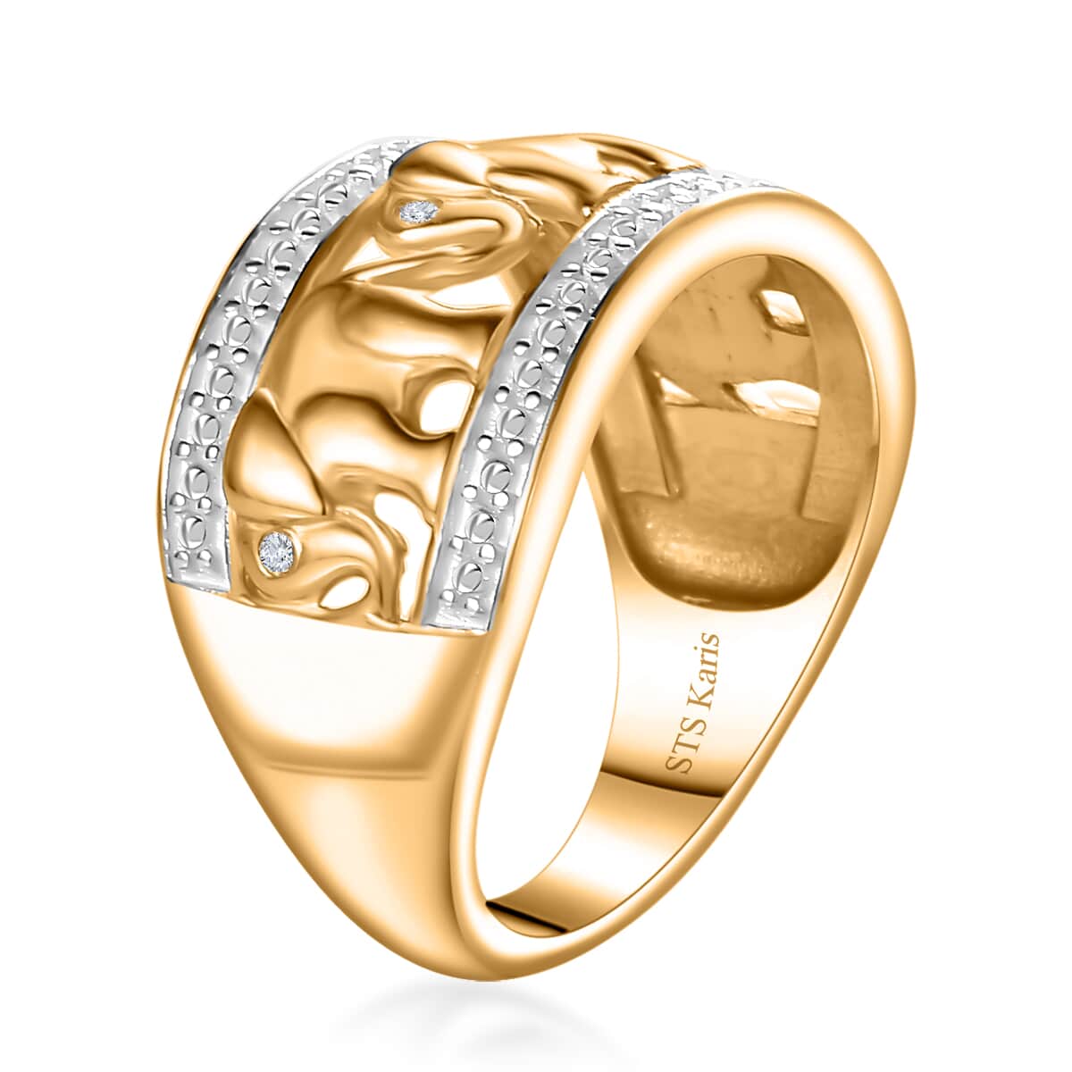 Karis White Diamond Accent Elephant Ring in Platinum Bond & 18K Yellow Gold Plated (Size 7.0) image number 3