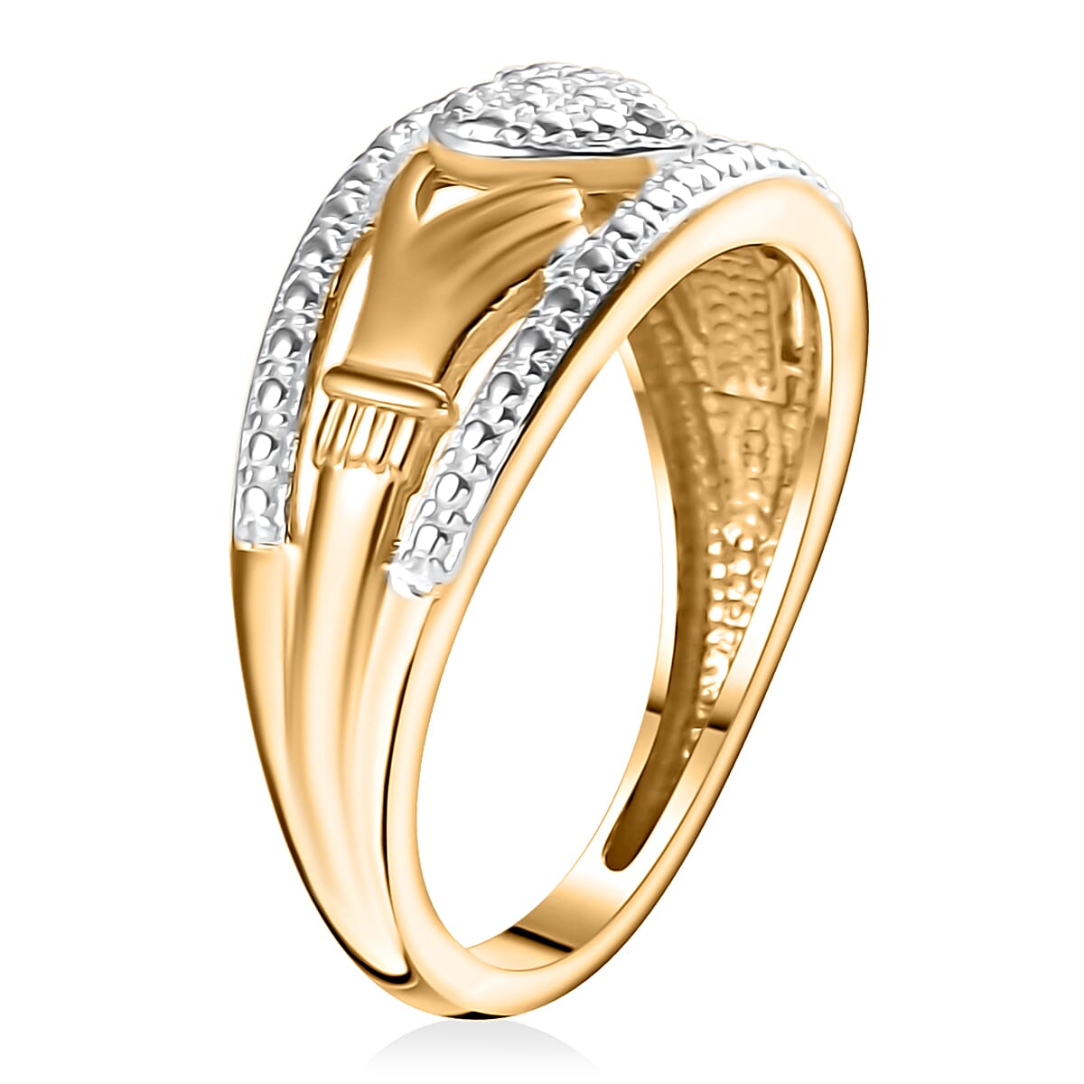 Karis White Diamond Accent Claddagh Ring in Platinum Bond & 18K Yellow Gold Plated (Size 6.0) image number 3