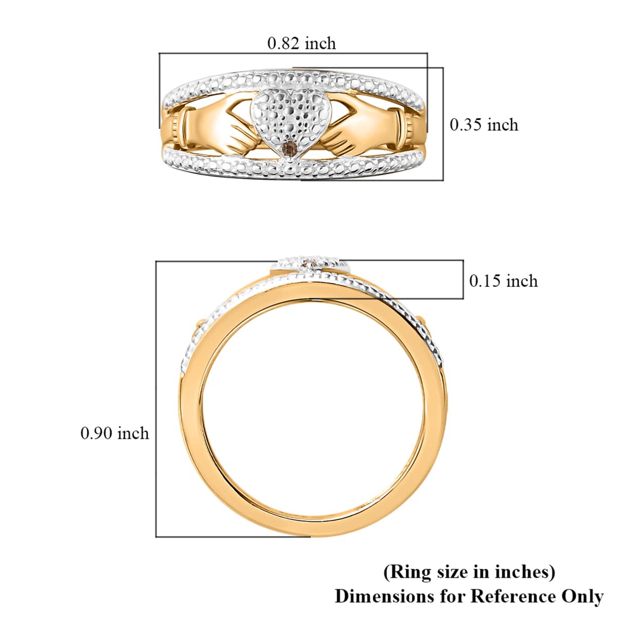 Karis White Diamond Accent Claddagh Ring in Platinum Bond & 18K Yellow Gold Plated (Size 9.0) image number 5