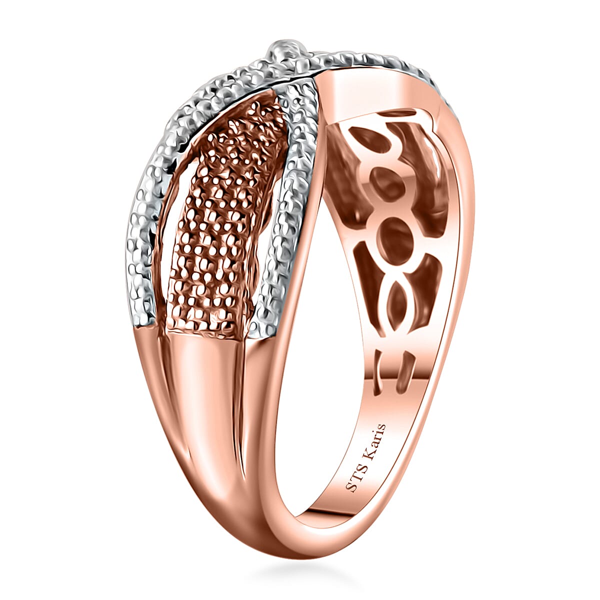 Karis Natural Champagne Diamond Accent Ring in Platinum Bond and 18K RG Plated (Size 5.0)