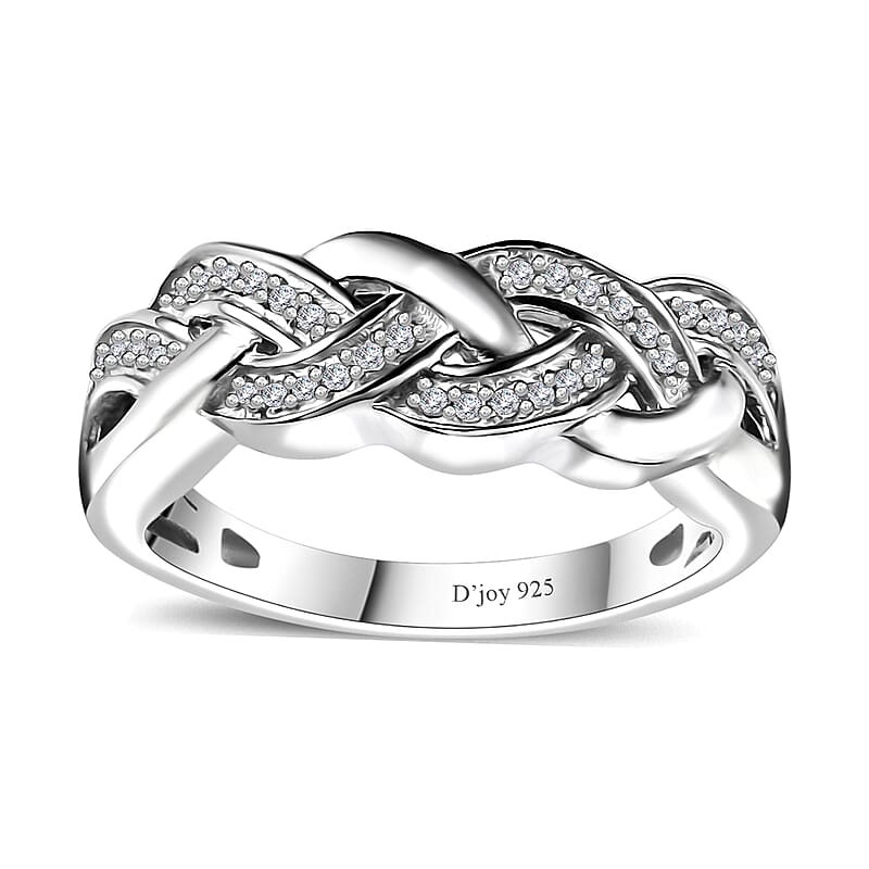 Diamond 0.15 ctw Braided Ring in Rhodium Over Sterling Silver (Size 6.0)