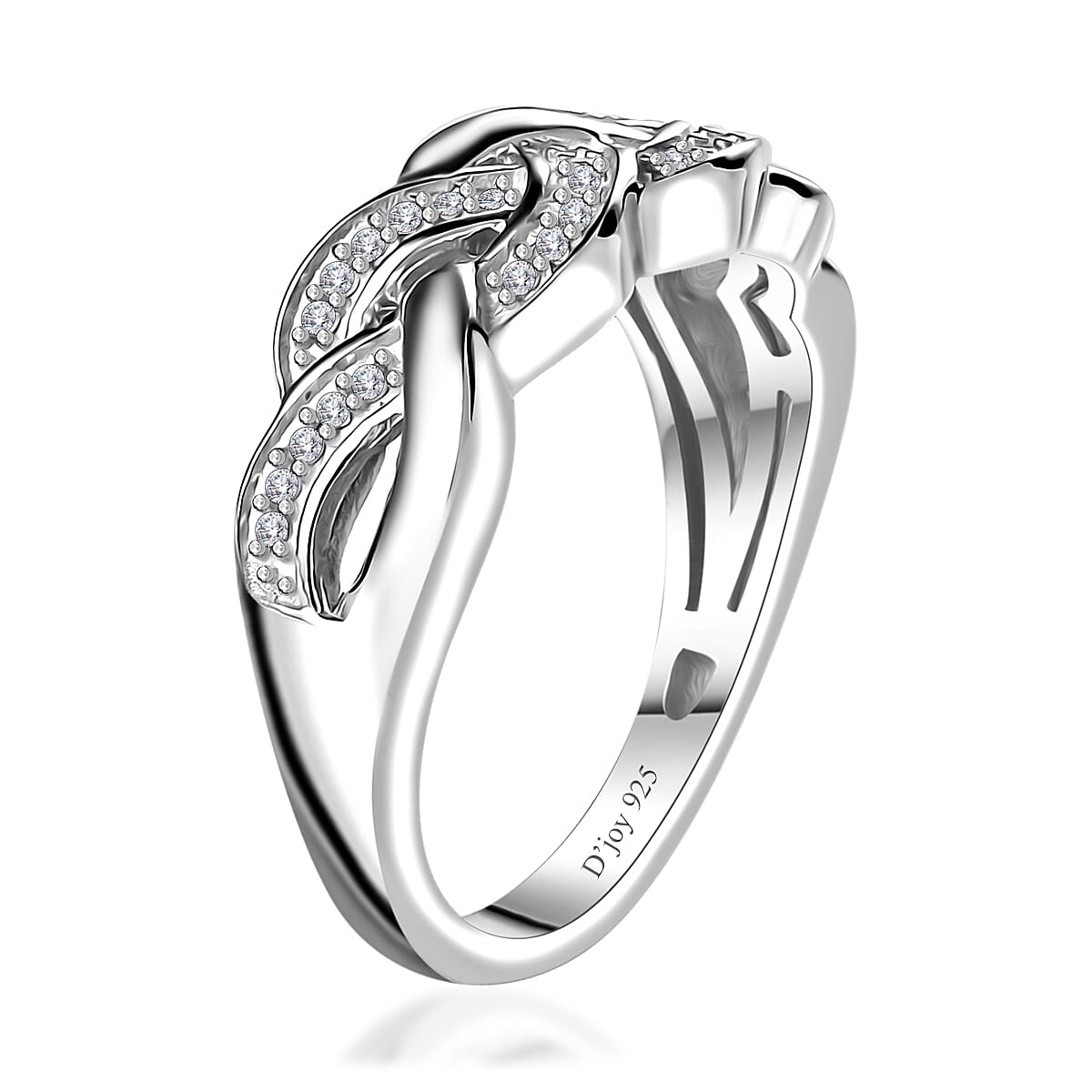 Diamond 0.15 ctw Braided Ring in Rhodium Over Sterling Silver (Size 6.0)