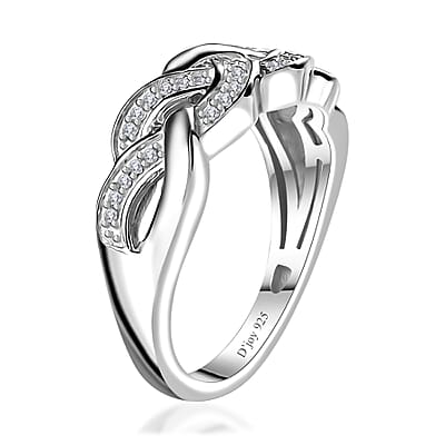 Diamond 0.15 ctw Braided Ring in Rhodium Over Sterling Silver (Size 6.0)