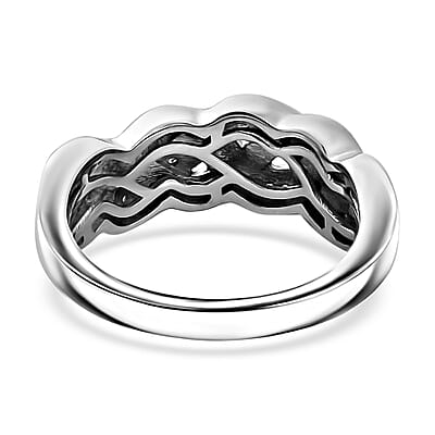 Diamond 0.15 ctw Braided Ring in Rhodium Over Sterling Silver (Size 6.0)