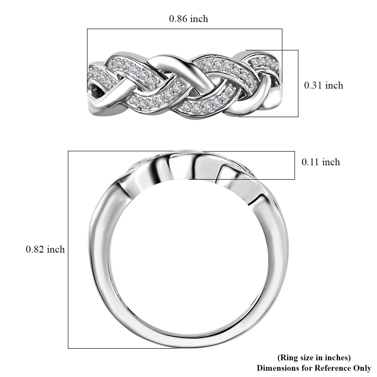 Diamond Braided Ring in Rhodium Over Sterling Silver (Size 6.0) 0.13 ctw image number 5