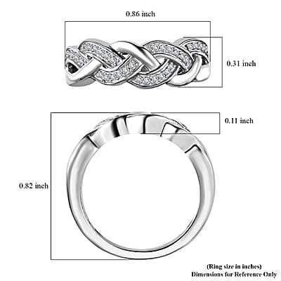 Diamond 0.15 ctw Braided Ring in Rhodium Over Sterling Silver (Size 6.0)