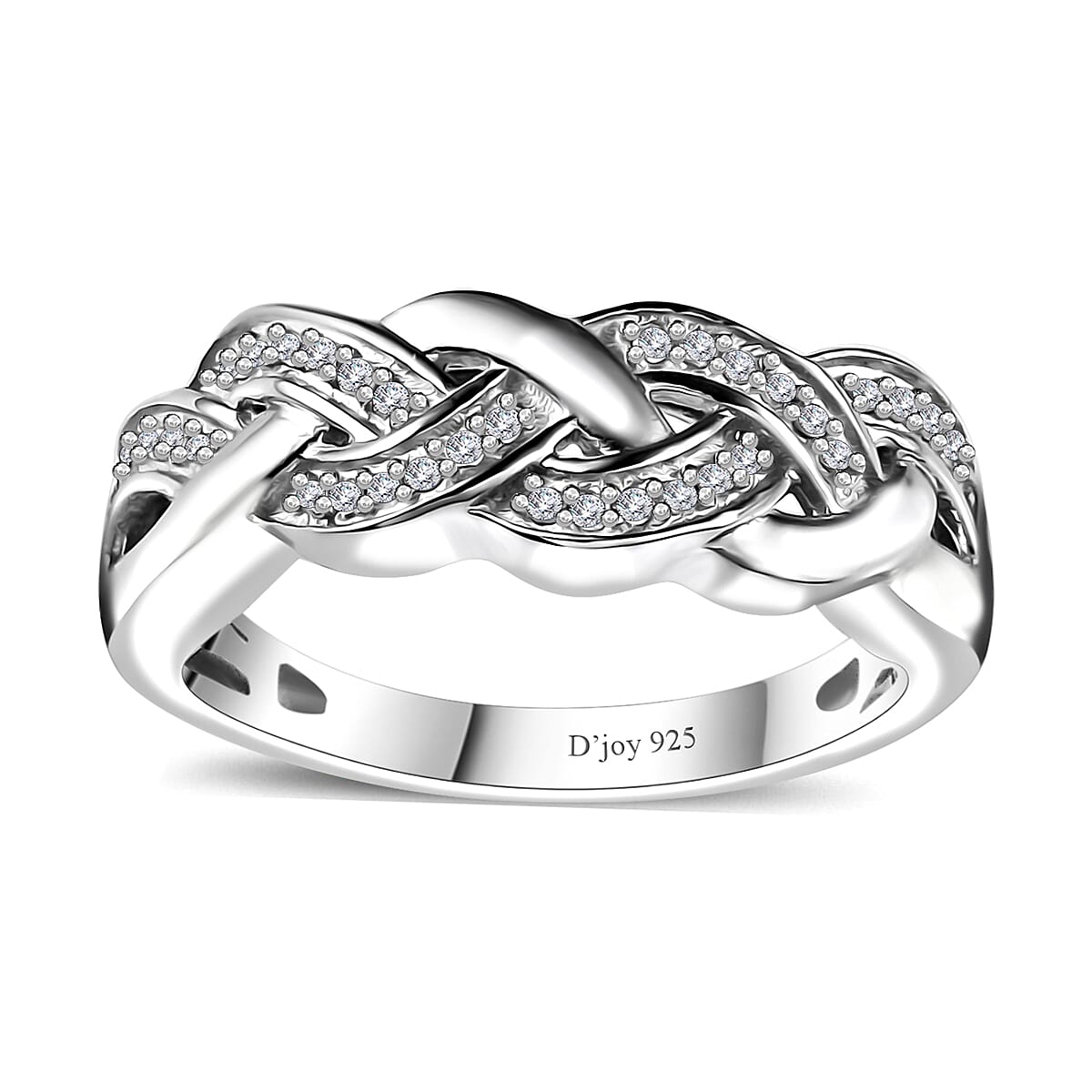 Diamond 0.15 ctw Braided Ring in Rhodium Over Sterling Silver (Size 7.0) image number 0