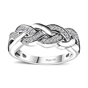 Diamond 0.15 ctw Braided Ring in Rhodium Over Sterling Silver (Size 7.0)