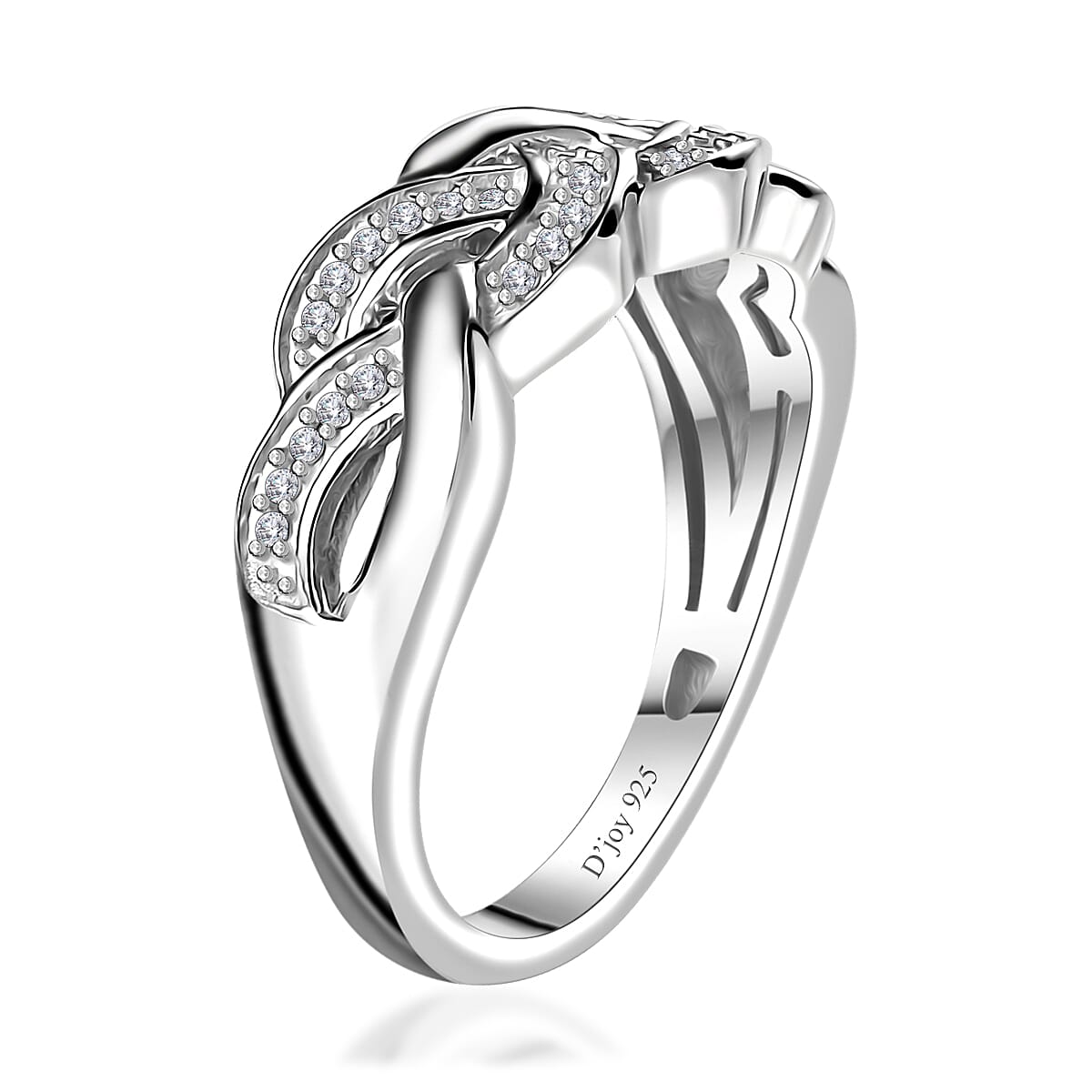 Diamond 0.15 ctw Braided Ring in Rhodium Over Sterling Silver (Size 7.0) image number 3