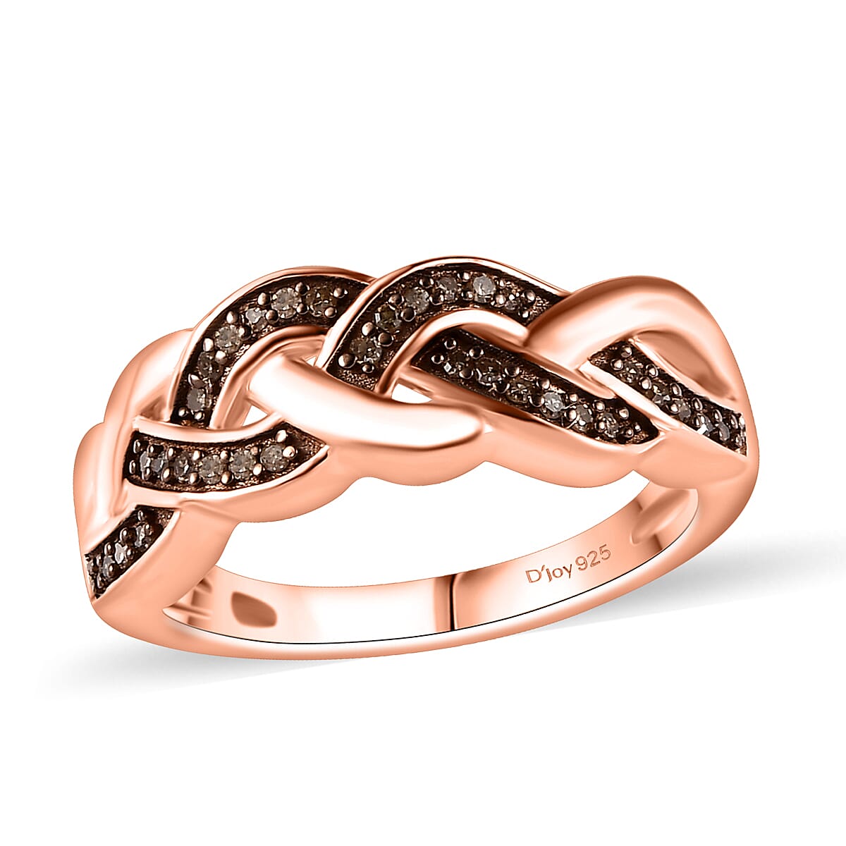 Natural Champagne Diamond 0.15 ctw Braided Ring in 18K Vermeil Rose Gold Over Sterling Silver (Size 10.0)