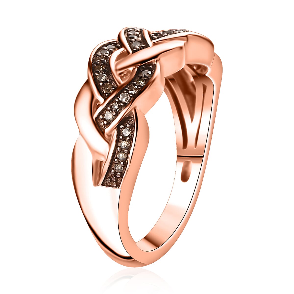 Natural Champagne Diamond 0.15 ctw Braided Ring in 18K Vermeil Rose Gold Over Sterling Silver (Size 10.0)