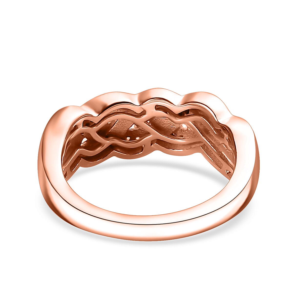 Natural Champagne Diamond 0.15 ctw Braided Ring in 18K Vermeil Rose Gold Over Sterling Silver (Size 10.0)