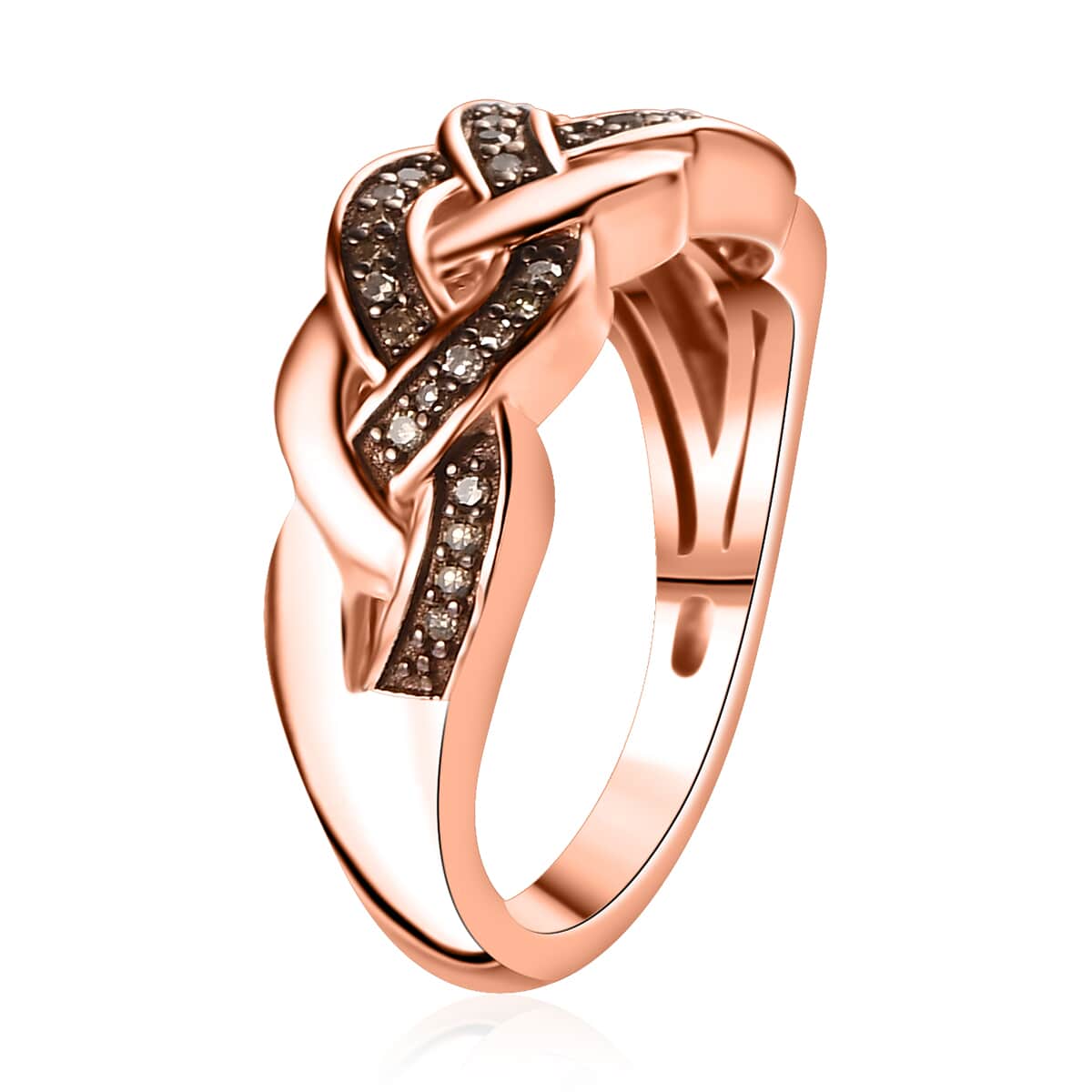 Natural Champagne Diamond 0.15 ctw Braided Ring in 18K Vermeil Rose Gold Over Sterling Silver (Size 8.0) image number 3