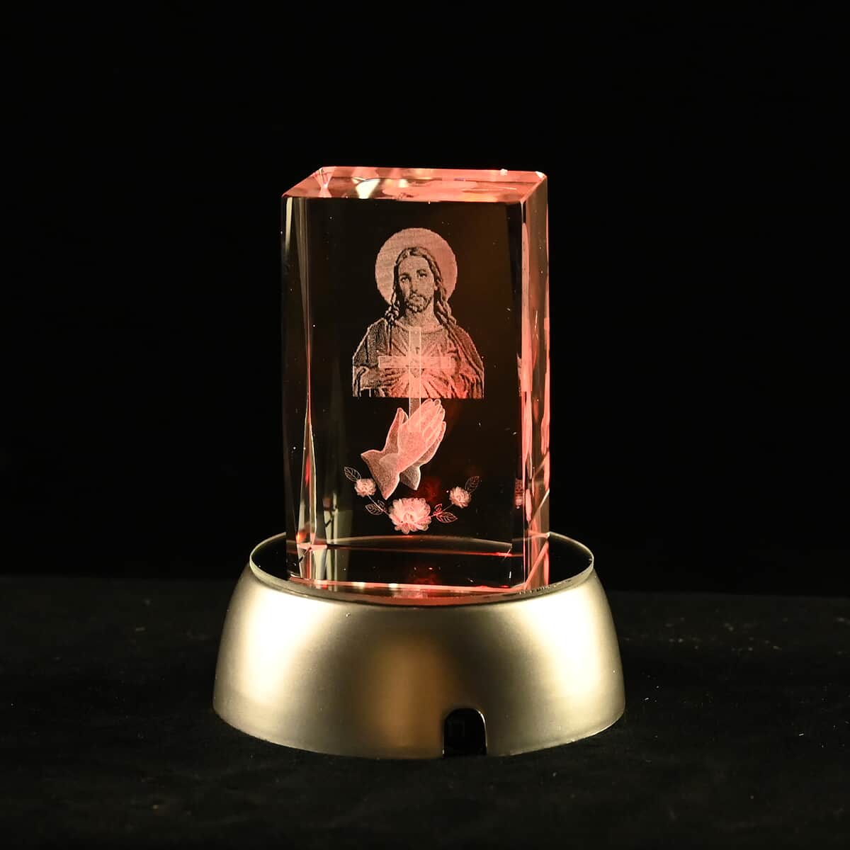 3D Jesus Christ Engraved Crystal Figurine (3.9) with Radiating Light (AAA Battery not Included) image number 0