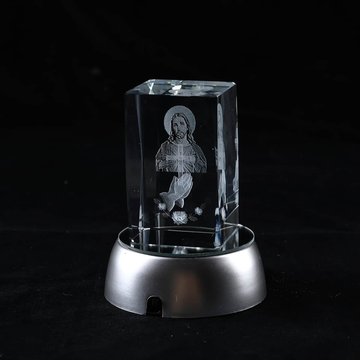 3D Jesus Christ Engraved Crystal Figurine (3.9) with Radiating Light (AAA Battery not Included) image number 1