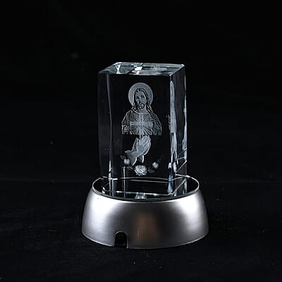 3D Jesus Christ Engraved Crystal Figurine (3.9) with Radiating Light (AAA Battery not Included)