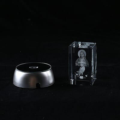 3D Jesus Christ Engraved Crystal Figurine (3.9) with Radiating Light (AAA Battery not Included)