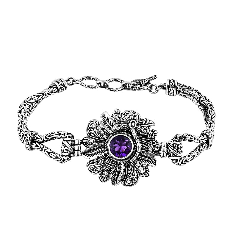 Bali Legacy African Amethyst 2.40 ctw Floral Bracelet in Sterling Silver (7.25 In)