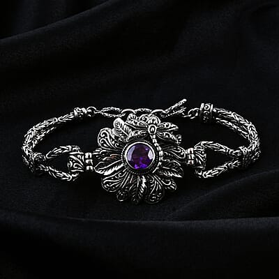 Bali Legacy African Amethyst 2.40 ctw Floral Bracelet in Sterling Silver (7.25 In)
