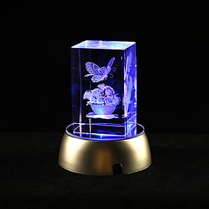 3D Butterfly Engraved Crystal Figurine (3.9) with Radiating Light (AAA Battery not Included)