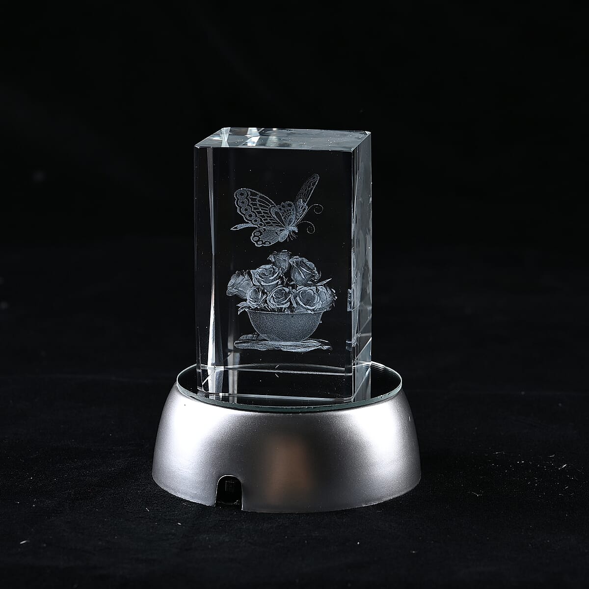 3D Butterfly Engraved Crystal Figurine (3.9) with Radiating Light (AAA Battery not Included) image number 1