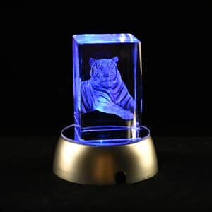 3D Tiger Engraved Crystal Figurine (3.9) with Radiating Light (AAA Battery not Included)